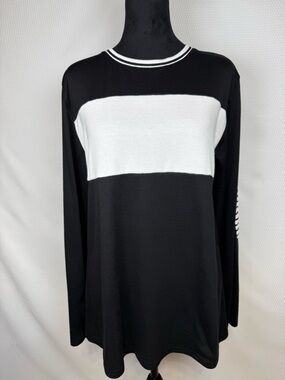 Black & White Colorblock Long-Sleeve Shirt Womens XL Striped Elbow Patches